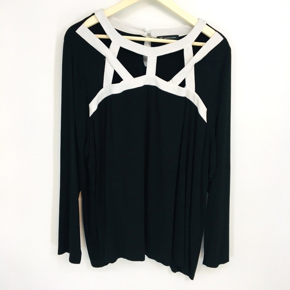 INC International Concepts Tops - Inc Black Long Sleeve Cage Neckline Top